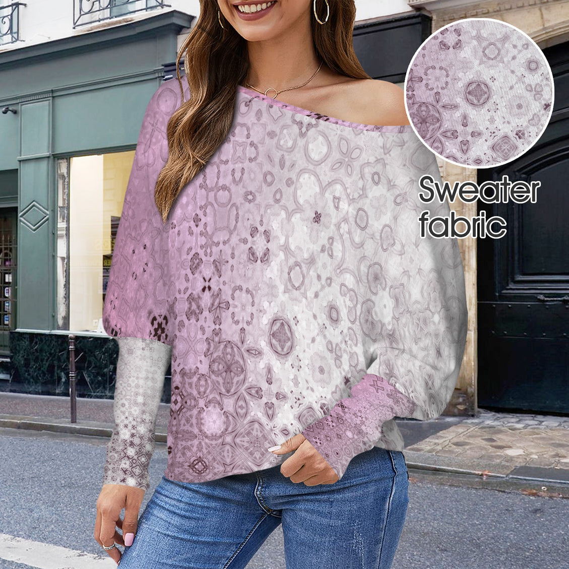 Batwing Long Sleeve Top Pink Glass Ombre