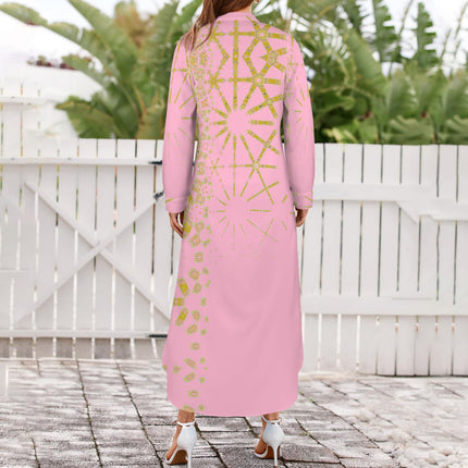 Long Sleeve Shirt Dress Pink and Gold Graphic