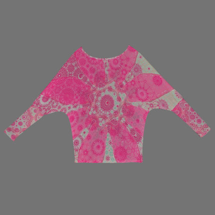 Batwing Long Sleeve Sweater Red Leaves Abstract Watercolor Fuchsia