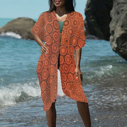 Cover Up Long Kimono Orange Sunset