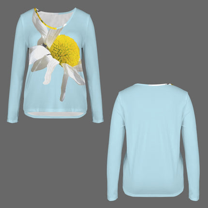 V Neck Long Sleeve Sweater Daisy Blue