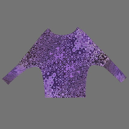 Batwing Long Sleeve Sweater Purple and Black Abstract