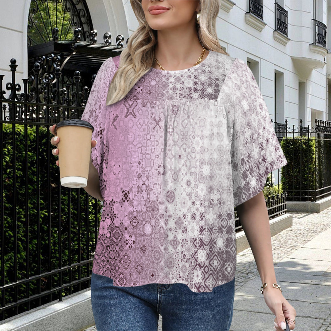 Bell Sleeve Blouse Pink Glass Ombre