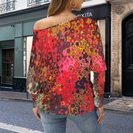 Batwing Long Sleeve Sweater Red Multi Mosaic