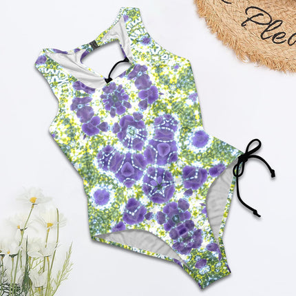 Tie Back Lace Up One PIece Swimsuit Foxglove