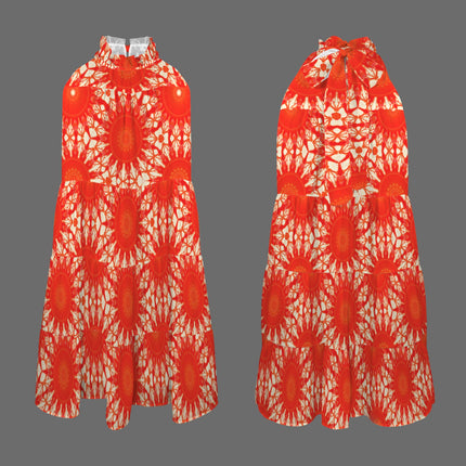 Halter Dress Red Orange Starburst