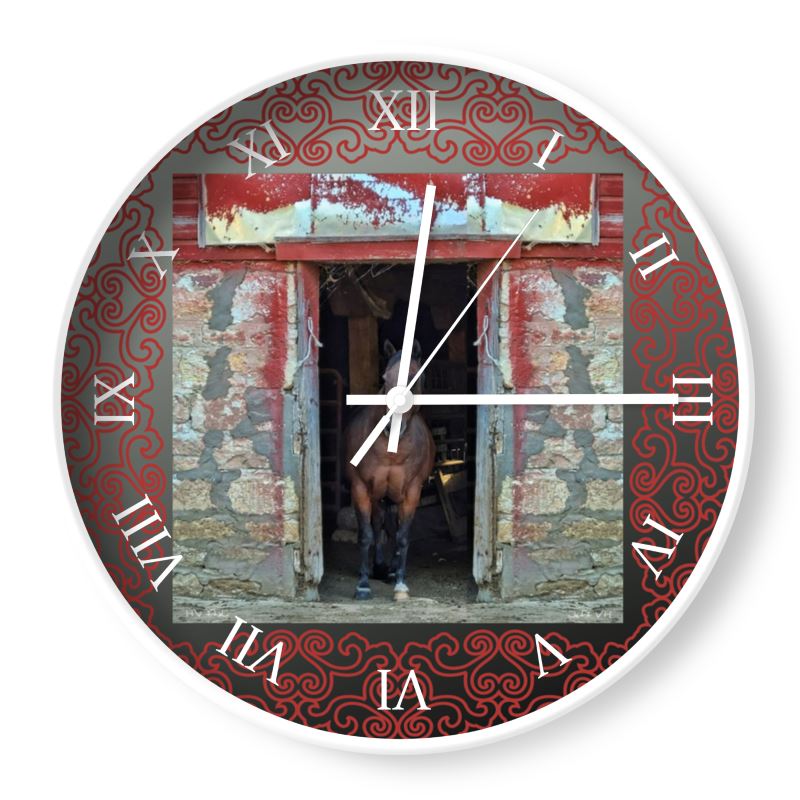 Clock Horse in Red Barn