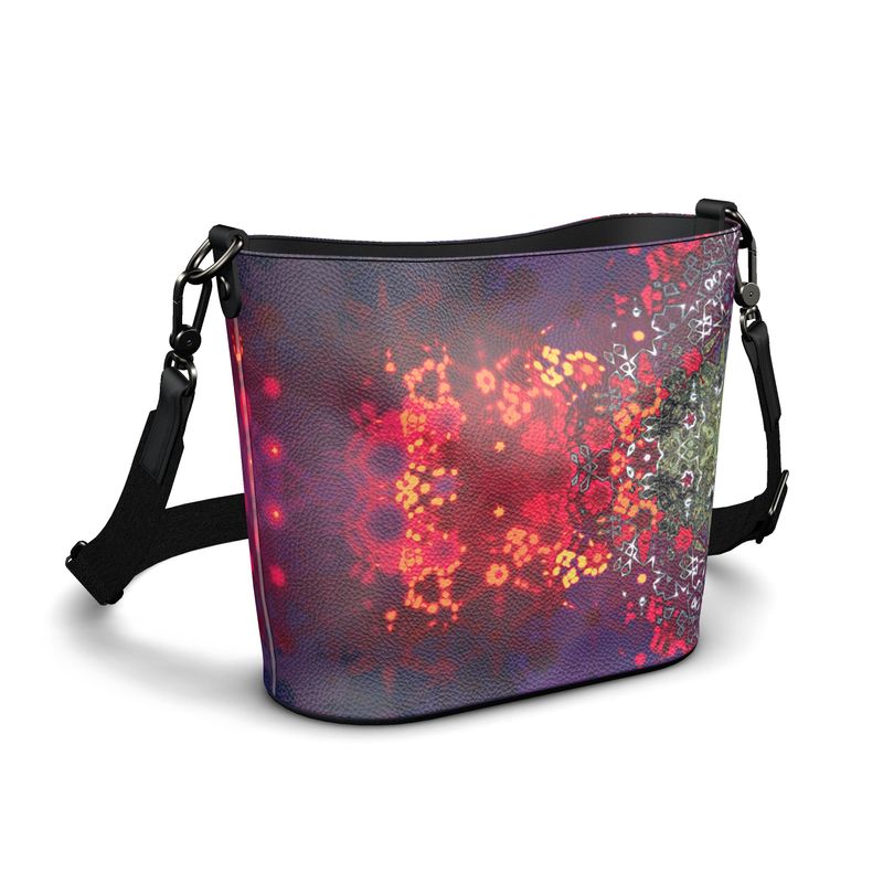 Penzance Large Leather Bucket Tote Festive Abstract