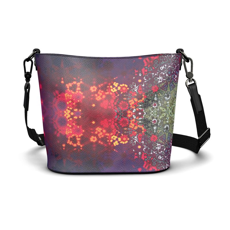 Penzance Large Leather Bucket Tote Festive Abstract