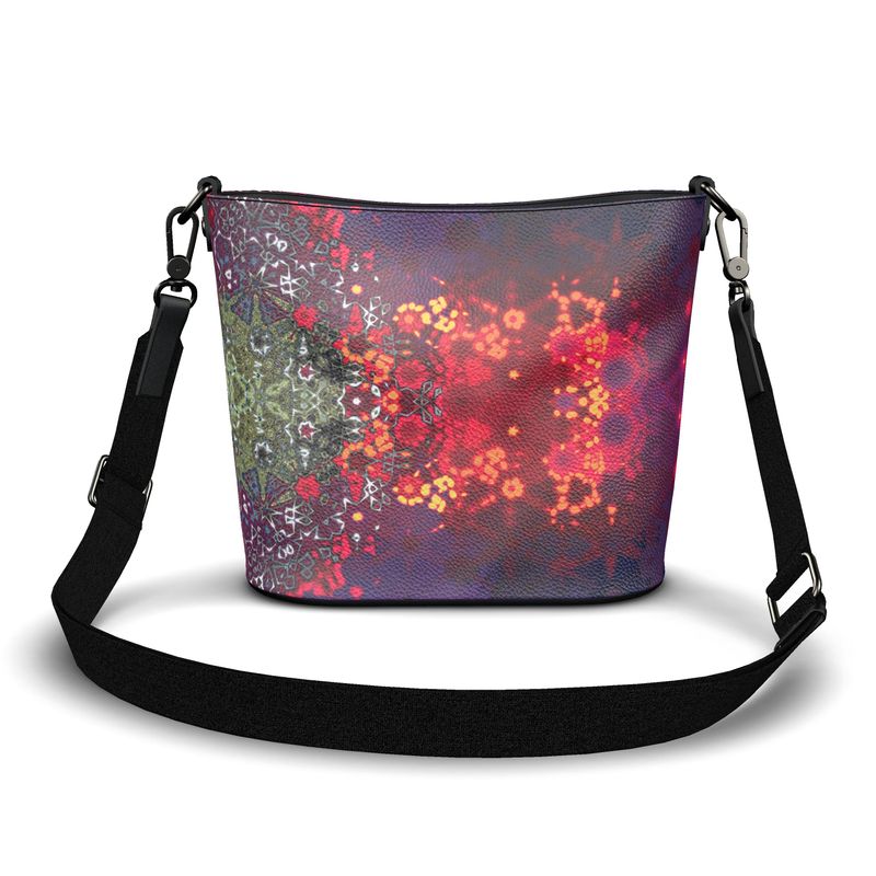 Penzance Large Leather Bucket Tote Festive Abstract