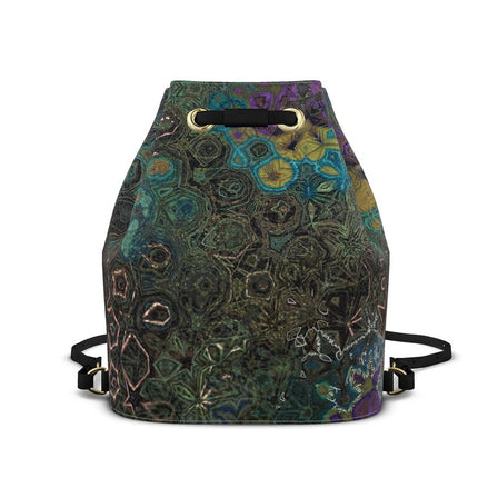 Leather Bucket Backpack Handbag Peacock