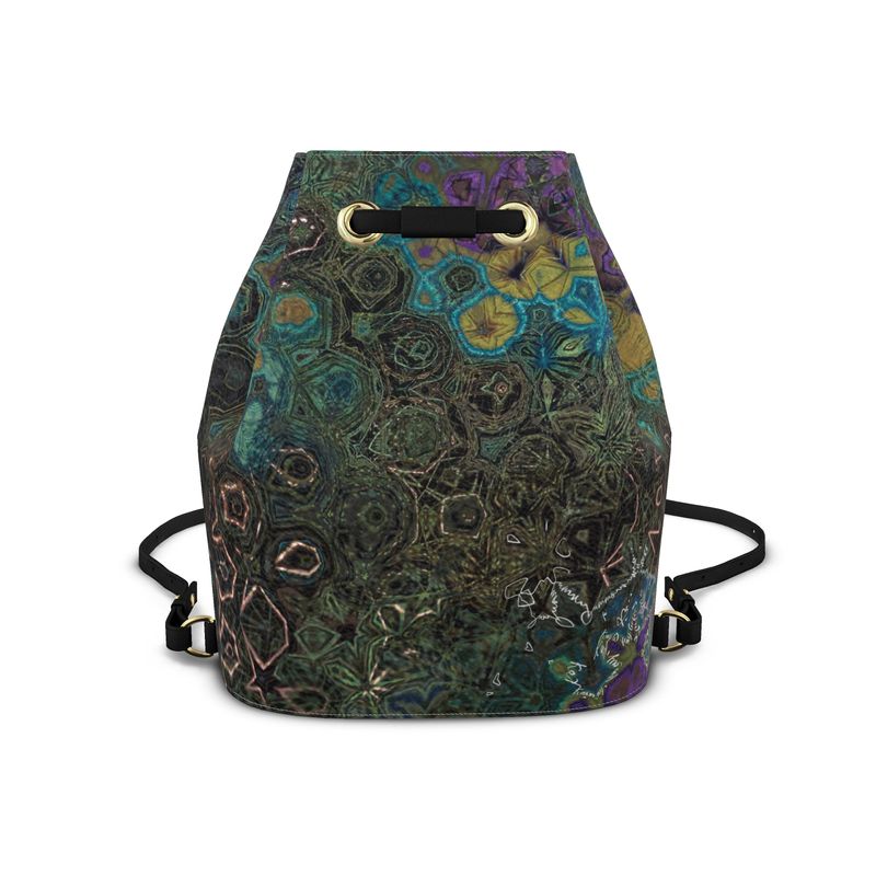 Leather Bucket Backpack Handbag Peacock