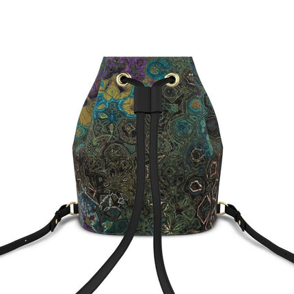 Leather Bucket Backpack Handbag Peacock