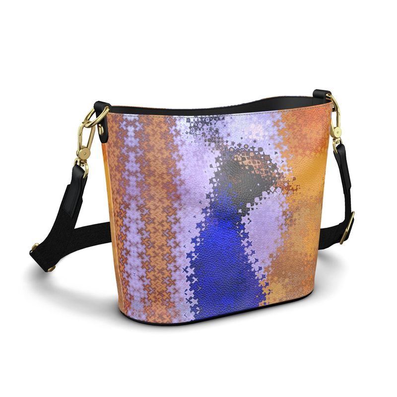 Penzance Large Leather Bucket Tote Abstract Peacock