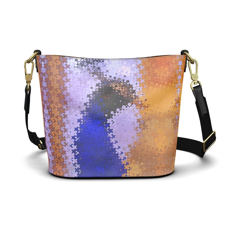 Penzance Large Leather Bucket Tote Abstract Peacock