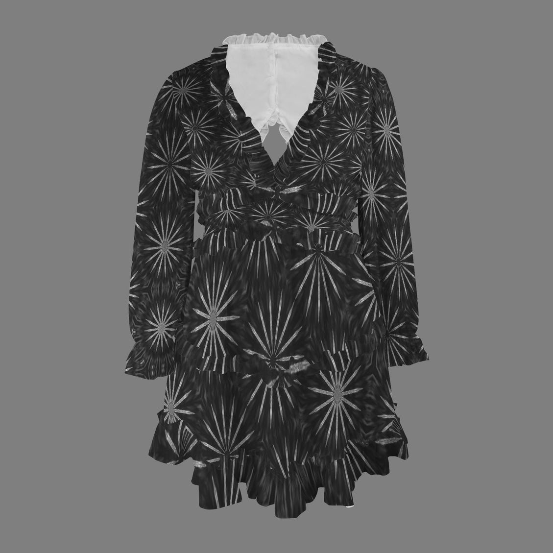 Ruffled Dress Flowers Black & White