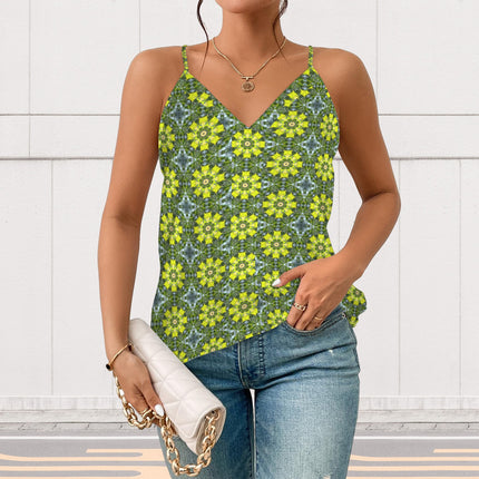 V Neck Cami Green & Yellow