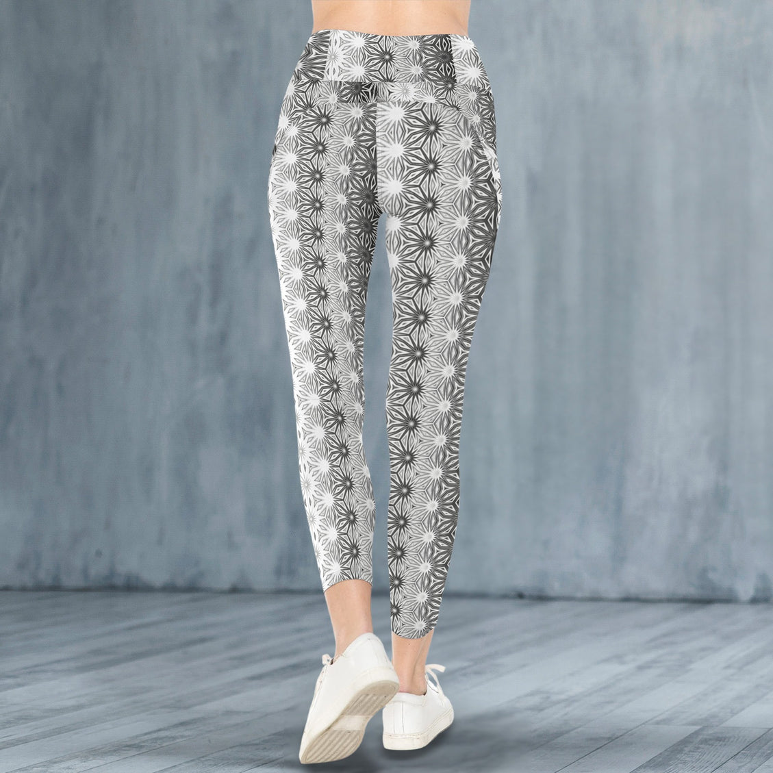 High Waist Pockets Yoga Leggings Black and White