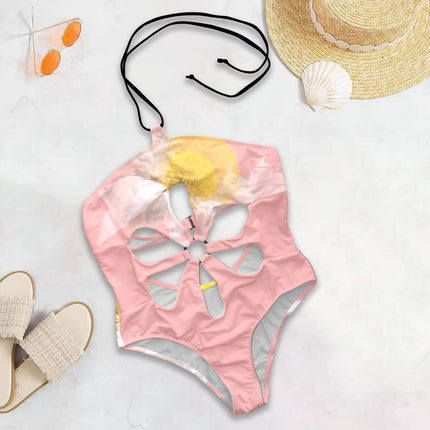 Flower Cut Out One Piece Swimsuit Daisy Watercolor Coral