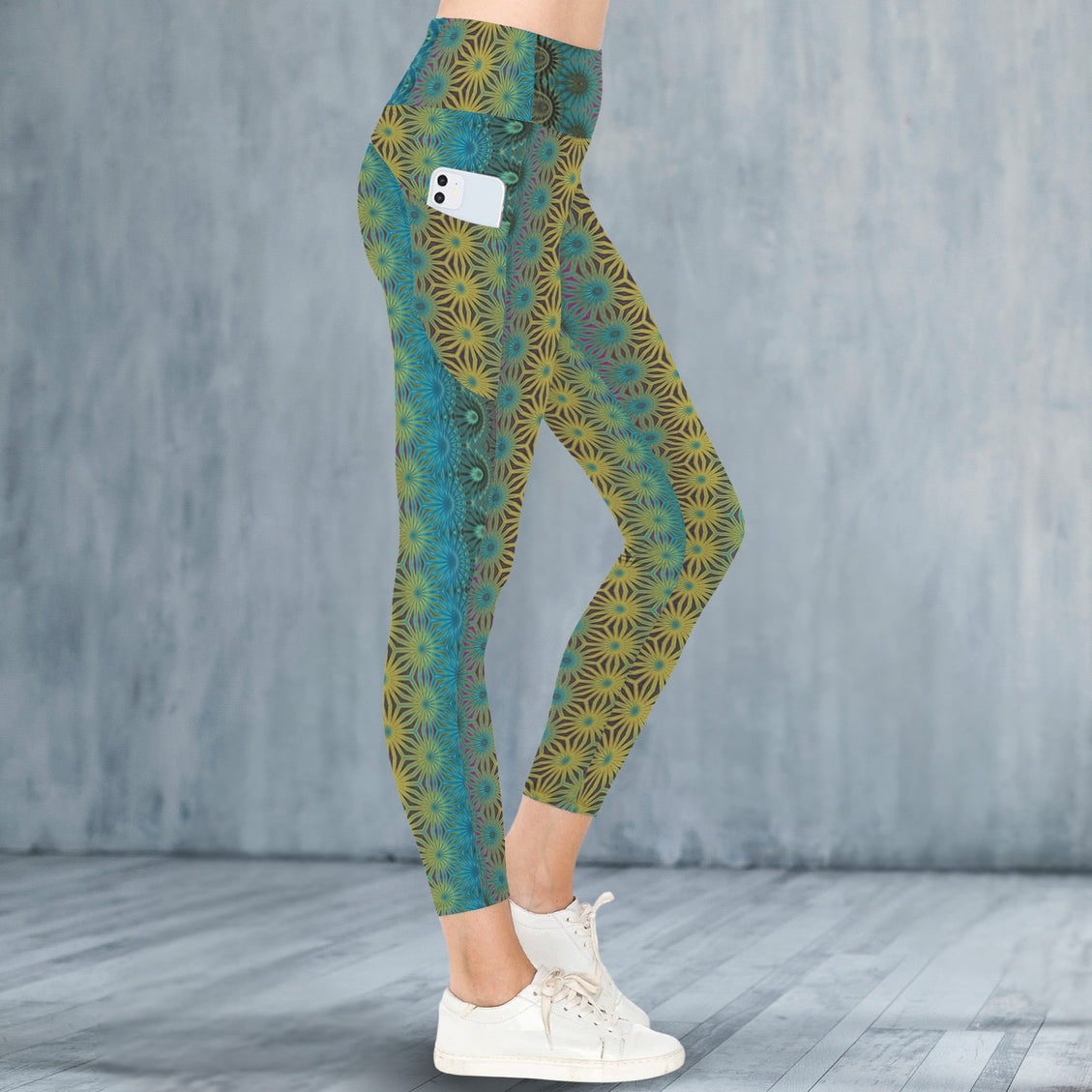 High Waist Pockets Yoga Leggings Peacock