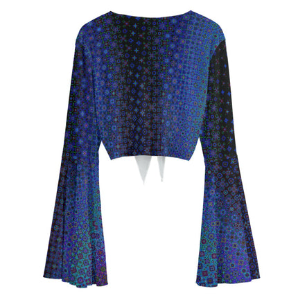 Ruffled Tie Front Cropped Blouse Blue Lights Ombre