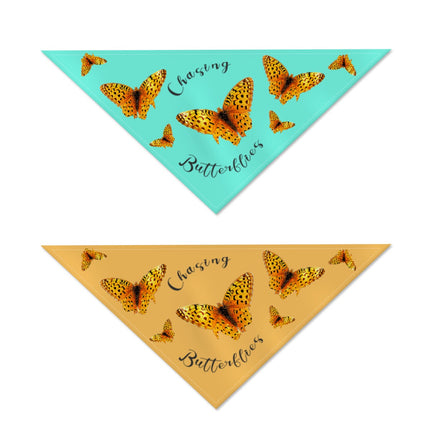 Pet Bandana Chasing Butterflies Reversible Turquoise and Orange