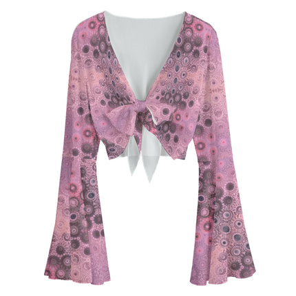 Ruffled Tie Front Cropped Blouse Smokey Pink Sunset