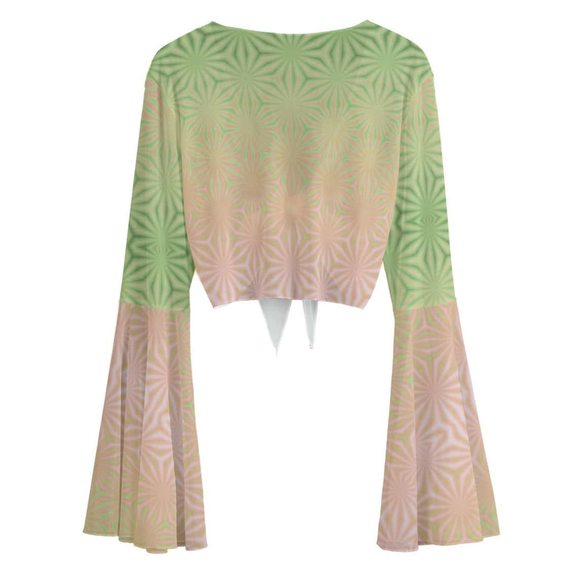 Ruffled Tie Front Cropped Blouse Peach and Green Ombre