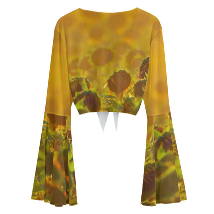 Ruffled Tie Front Cropped Blouse Sunflowers