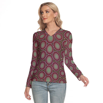 T-Shirt V Neck Long Sleeve Cranberry Sage