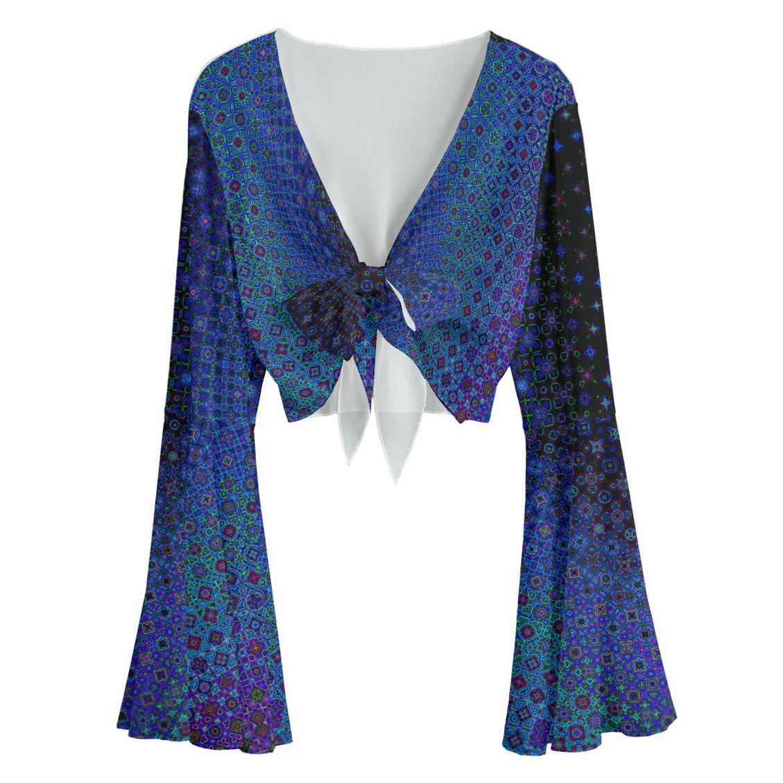 Ruffled Tie Front Cropped Blouse Blue Lights Ombre