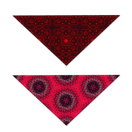 Pet Bandana Reversible Red and Black Medallion and Red Hollyhocks Abstract