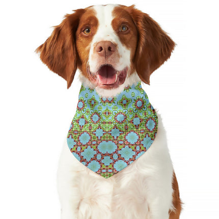 Pet Bandana Reversible Buffalo Berries Blue and White and Green