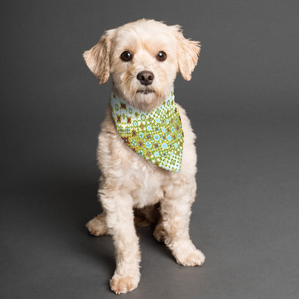 Pet Bandana Reversible Buffalo Berries Blue and White and Green