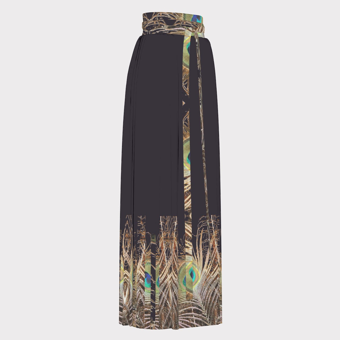 Traditional Chinese Pleated Skirt Peacock Feather Black