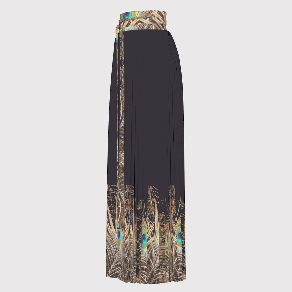 Traditional Chinese Pleated Skirt Peacock Feather Black