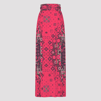 Traditional Chinese Pleated Skirt Red Hollyhocks