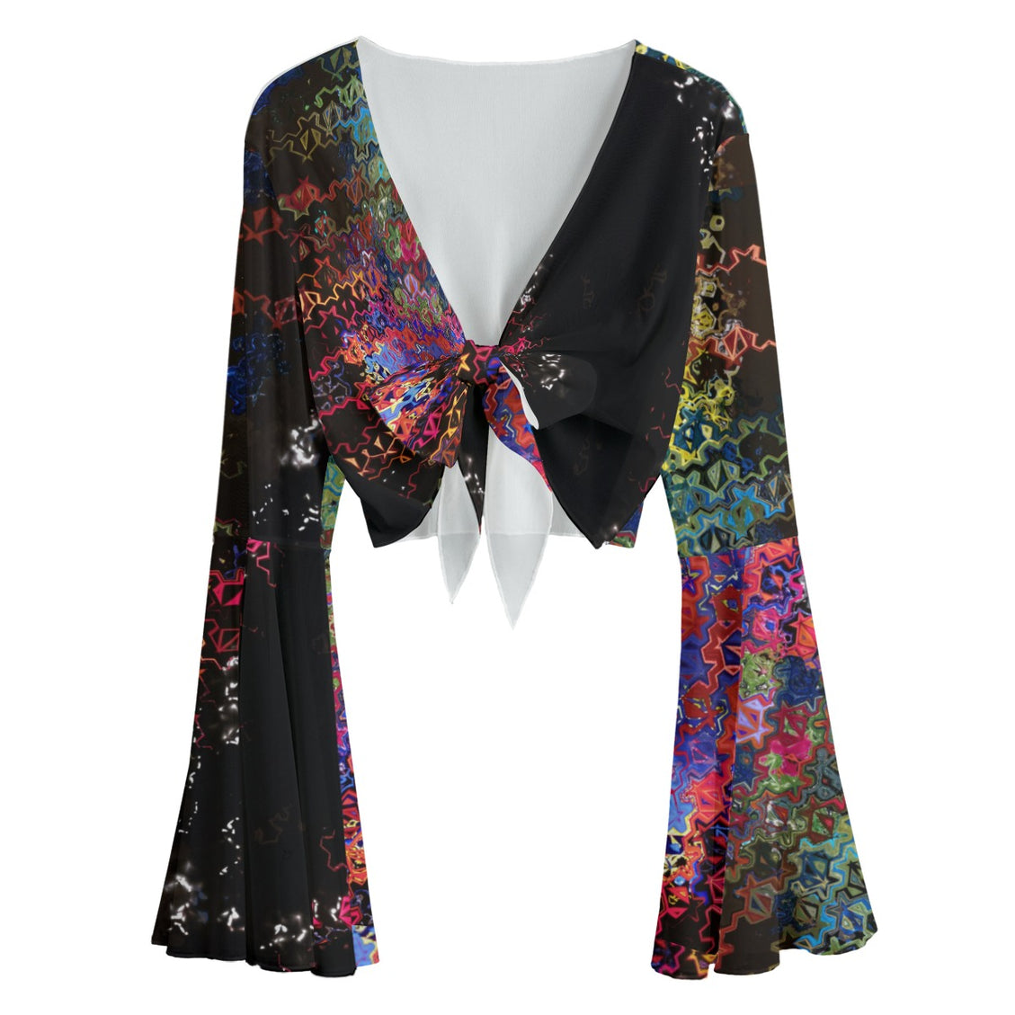 Ruffle Tie Front Cropped Blouse Glass Multi Black