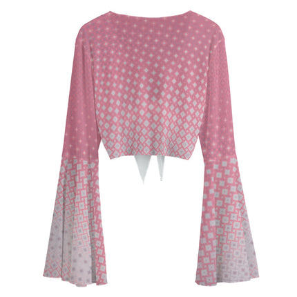 Ruffled Tie Front Cropped Blouse Pink Sunrise Ombre