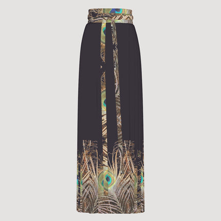 Traditional Chinese Pleated Skirt Peacock Feather Black