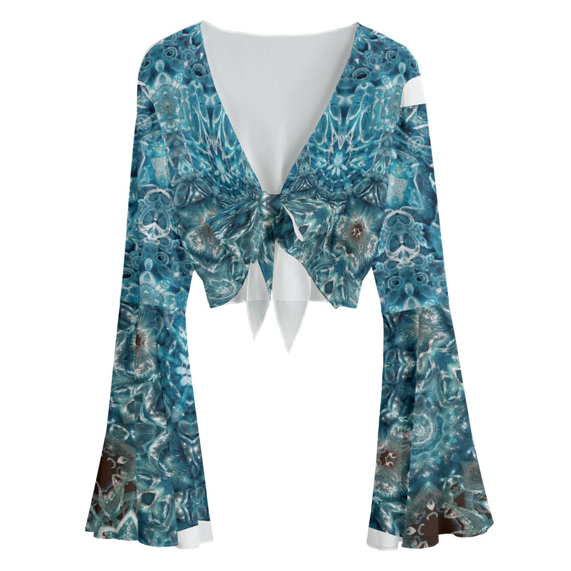 Ruffled Tie Front Cropped Blouse Blue Glass