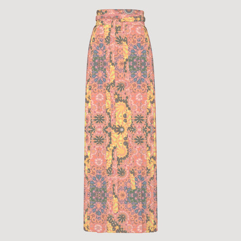 Traditional Chinese Pleated Skirt Apricot Hollyhocks