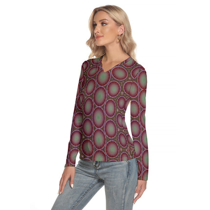 T-Shirt V Neck Long Sleeve Cranberry Sage