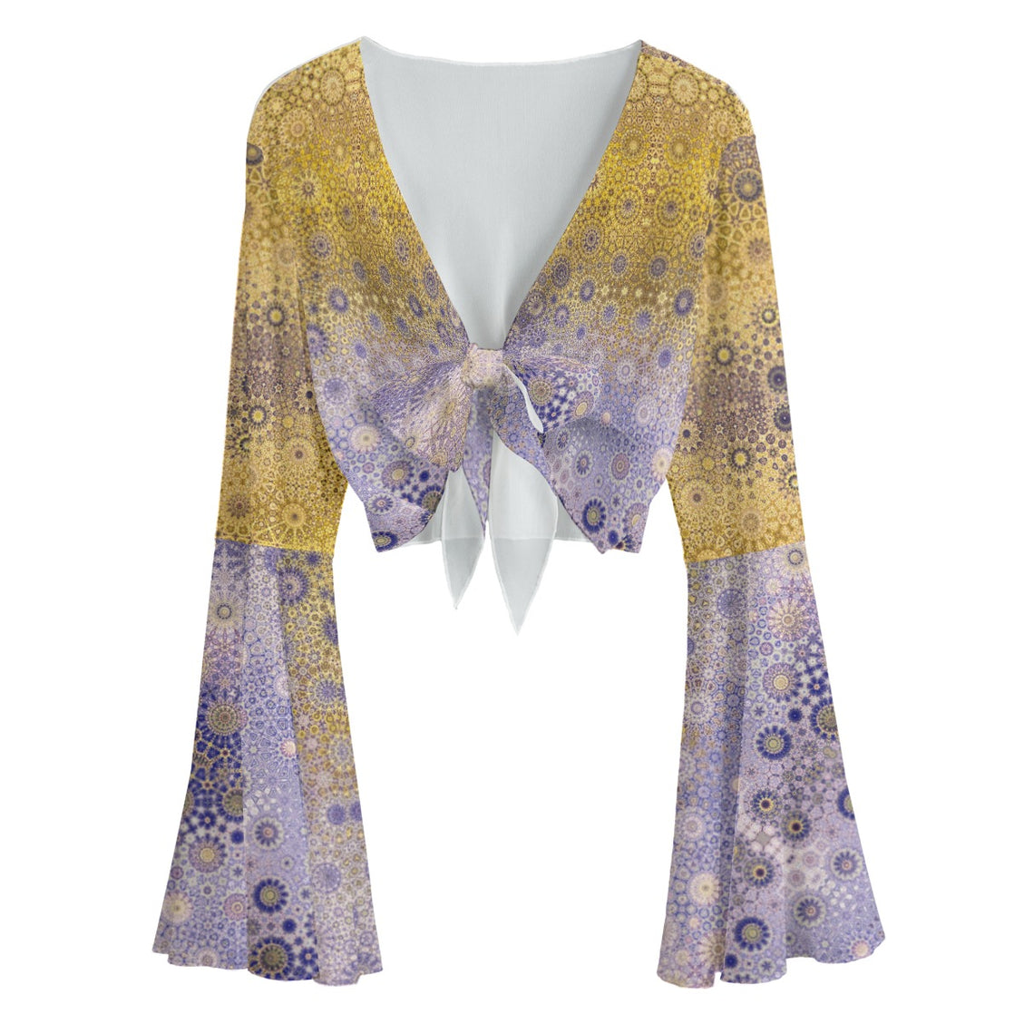 Ruffled Tie Front Cropped Blouse Purple & Gold