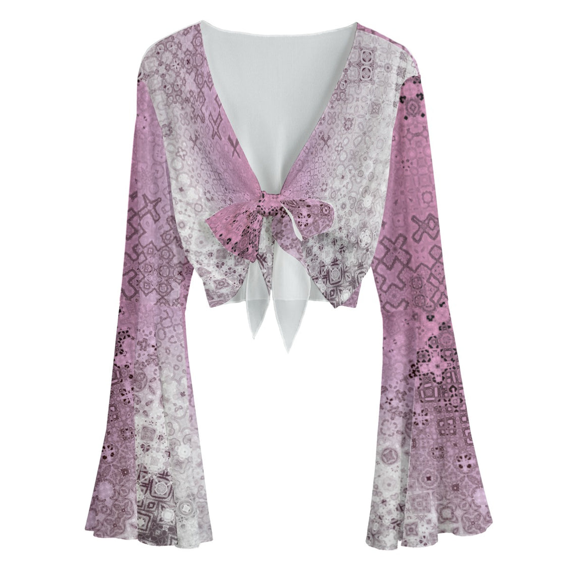 Ruffled Tie Front Cropped Blouse Pink Glass Ombre