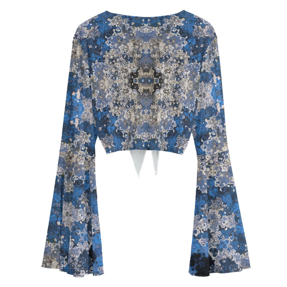 Ruffled Tie Front Cropped Blouse Frosty Trees Abstract