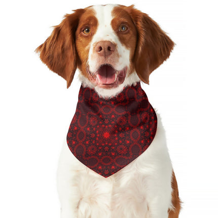 Pet Bandana Reversible Red and Black Medallion and Red Hollyhocks Abstract