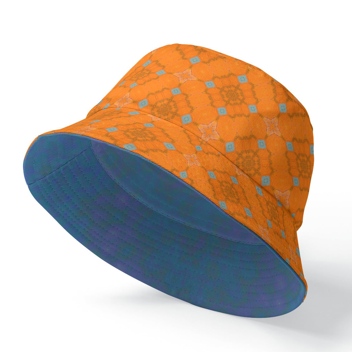 Bucket Hat Reversible Orange Butterfly Blue Lavendar Green Watercolor