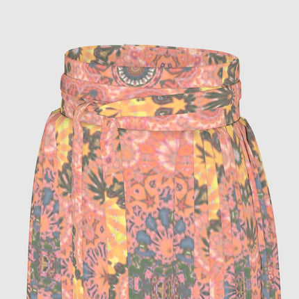 Traditional Chinese Pleated Skirt Apricot Hollyhocks