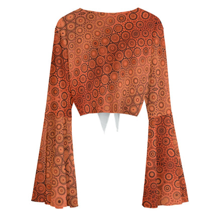 Ruffled Tie Front Cropped Blouse Autumn Leaves